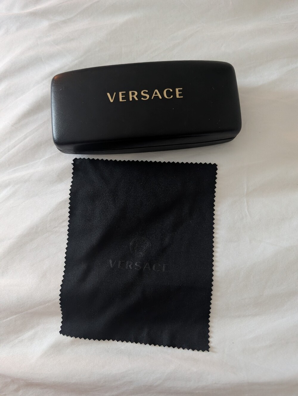 Versace Black and Gold Eyewear Case with Black Microfiber Cloth